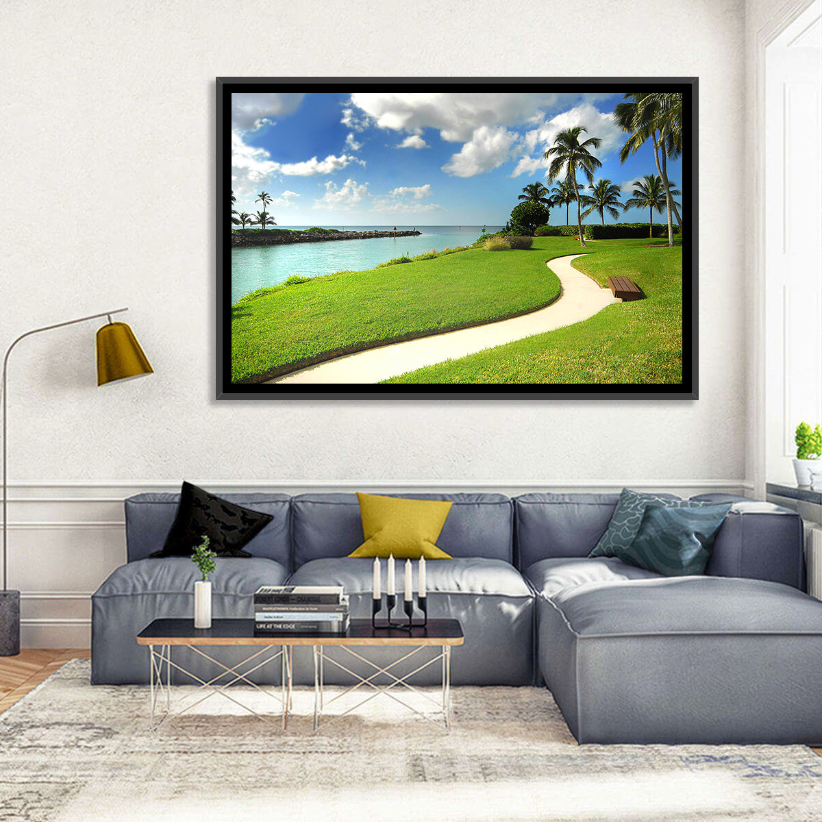 Tropical Coastal Pathway Wall Art in a room, landscape