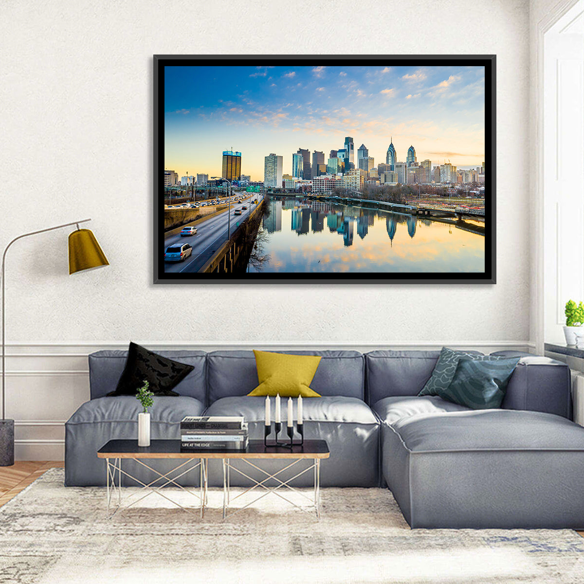Philadelphia Skyline at Dusk Wall Art in a room, landscape