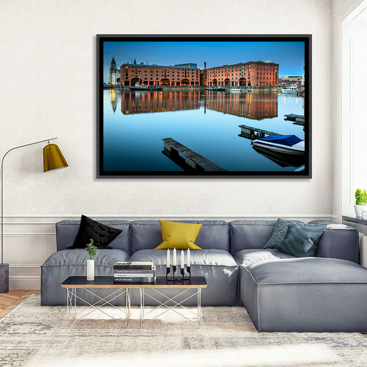 Royal Albert Dock Reflections, Liverpool Wall Art in a room, landscape