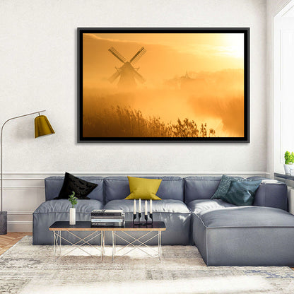 Golden Dutch Windmill Sunrise Wall Art