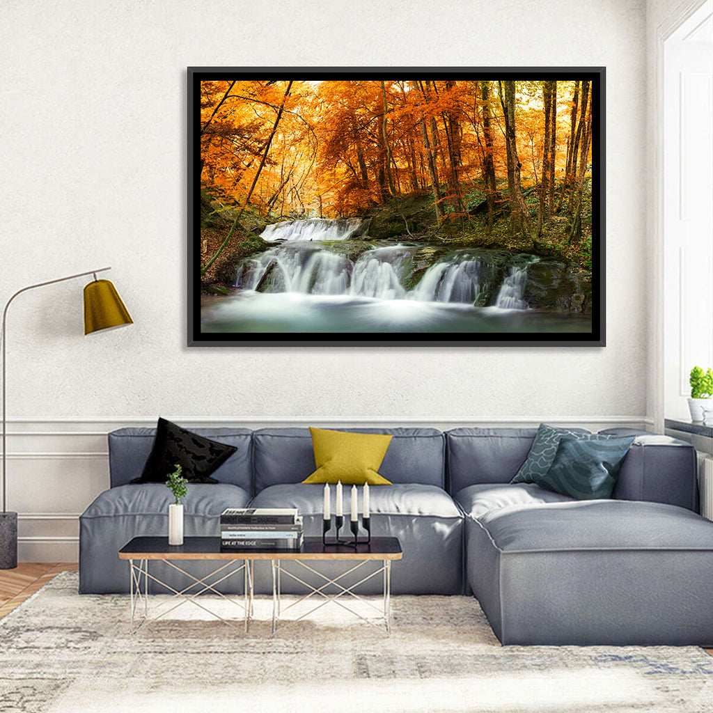 Autumn Forest Waterfall Wall Art