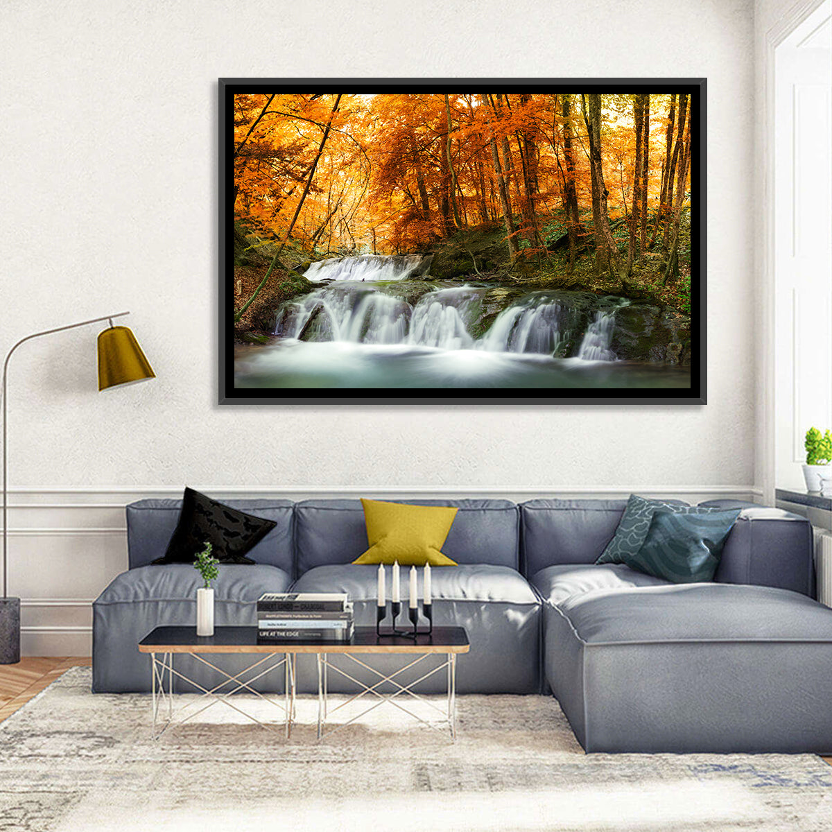 Autumn Forest Waterfall Wall Art
