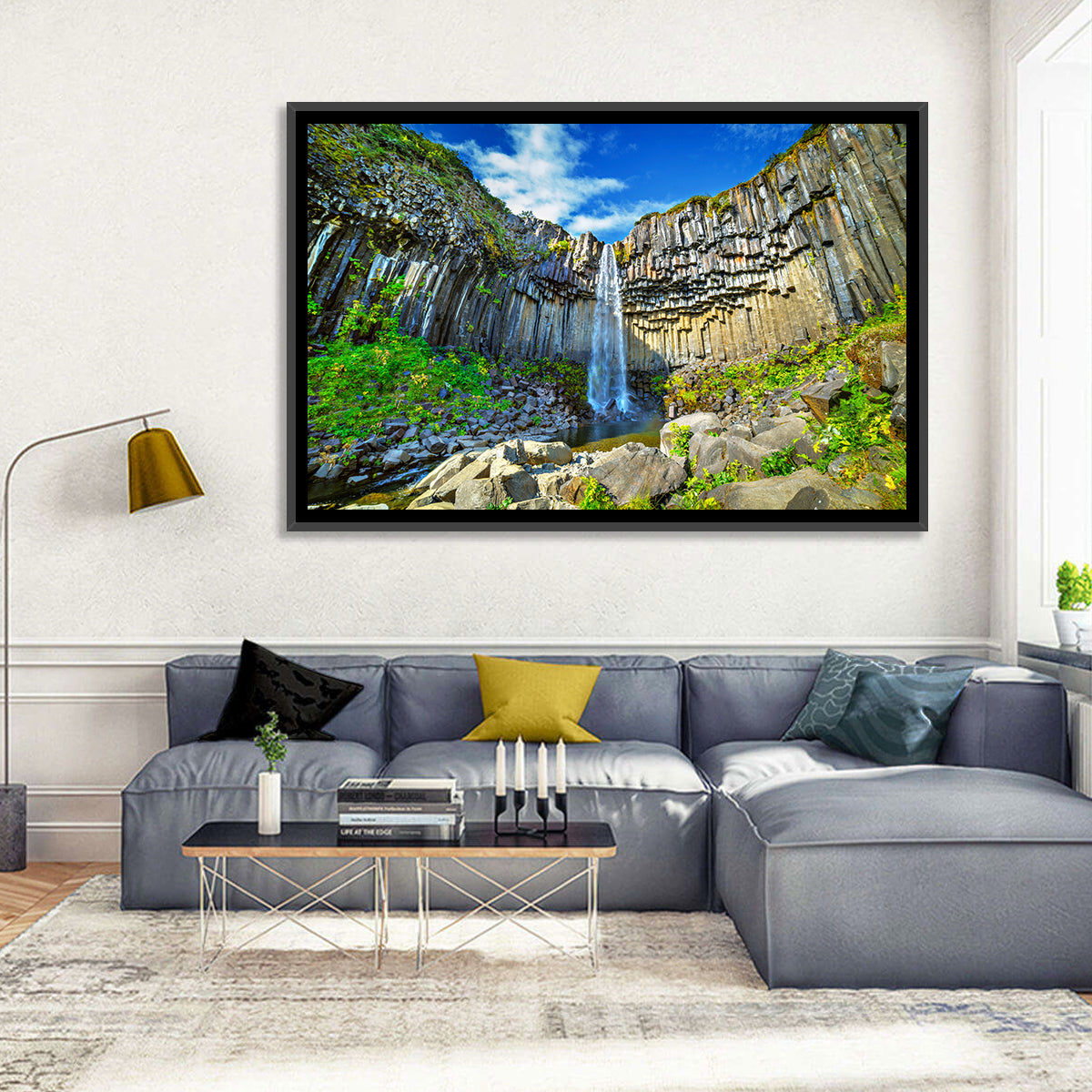 Svartifoss Basalt Falls Wall Art in a room, landscape