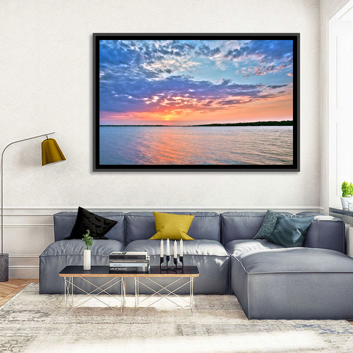 Cloudy Lake Sunset Reflection Wall Art