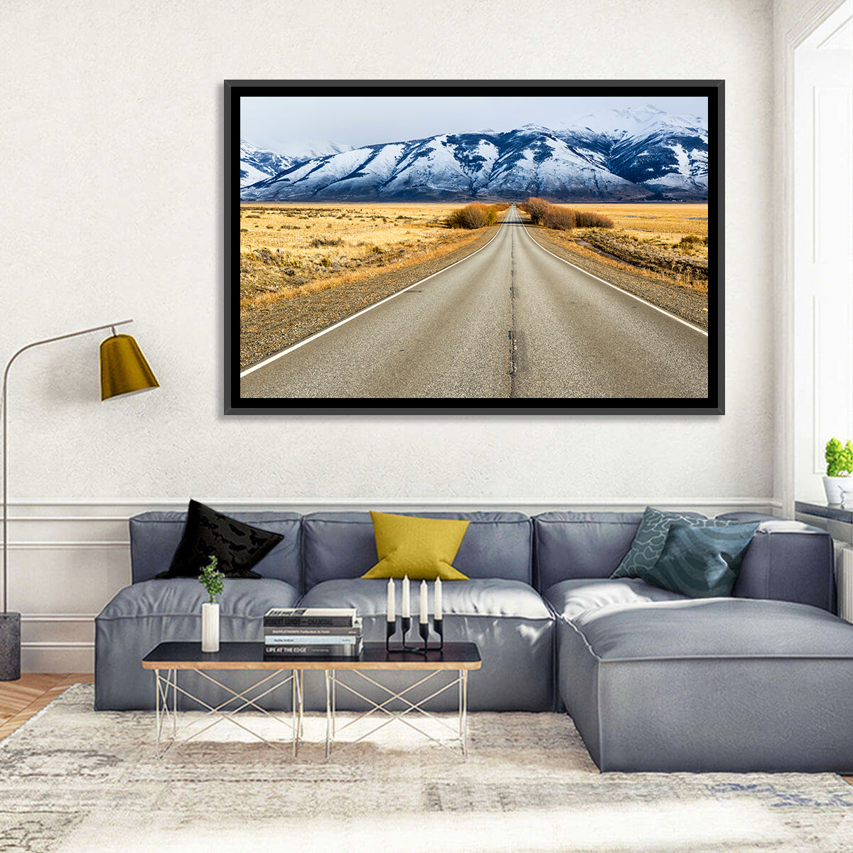 El Calafate Road with Snow Peaks Wall Art in a room, landscape