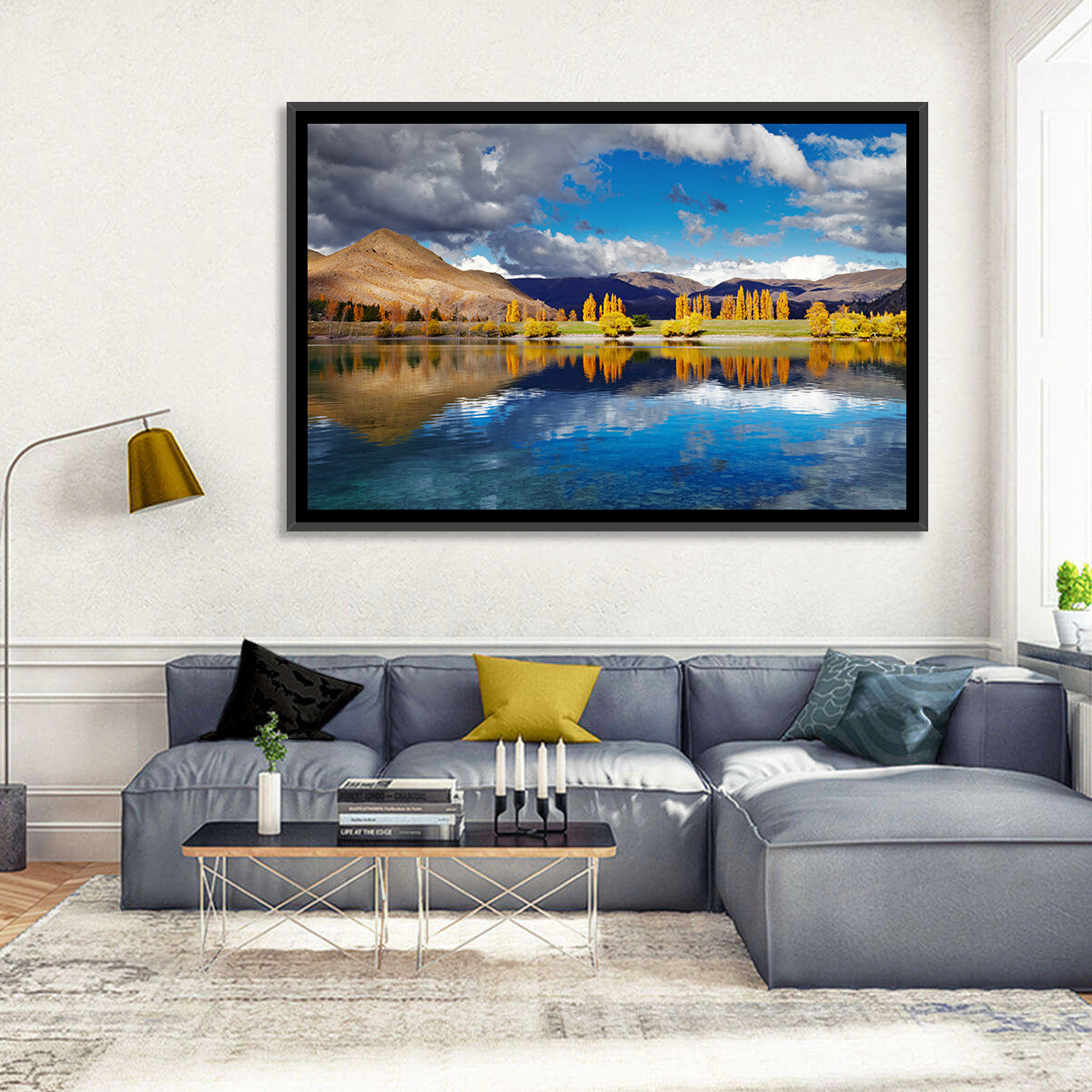 Lake Tekapo Autumn Reflection Wall Art in a room, landscape