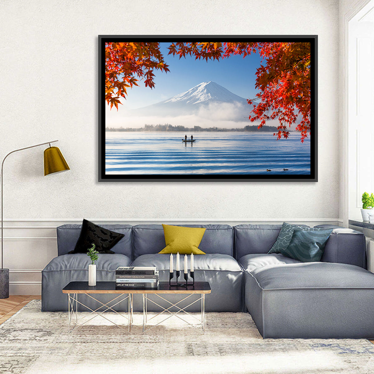 Mount Fuji Over Lake Kawaguchiko Wall Art in a room, landscape