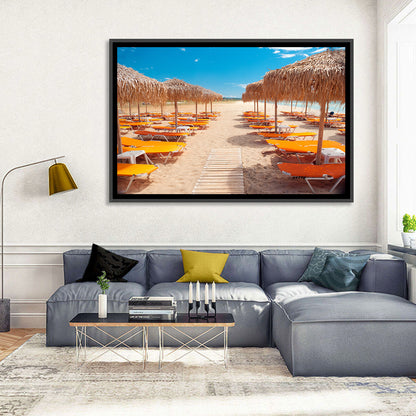 Beach Boardwalk with Orange Loungers Wall Art