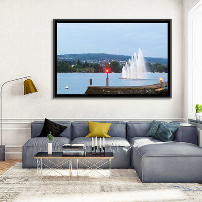 Lake Zurich Fountain at Dusk Wall Art