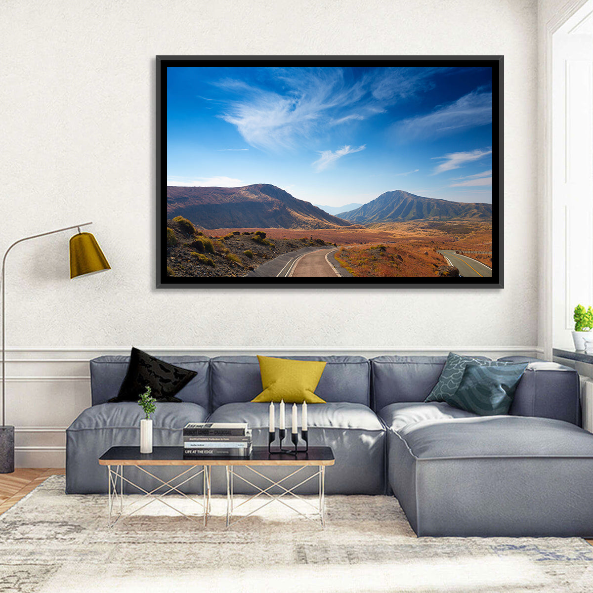 Mount Aso Winding Road Wall Art in a room, landscape