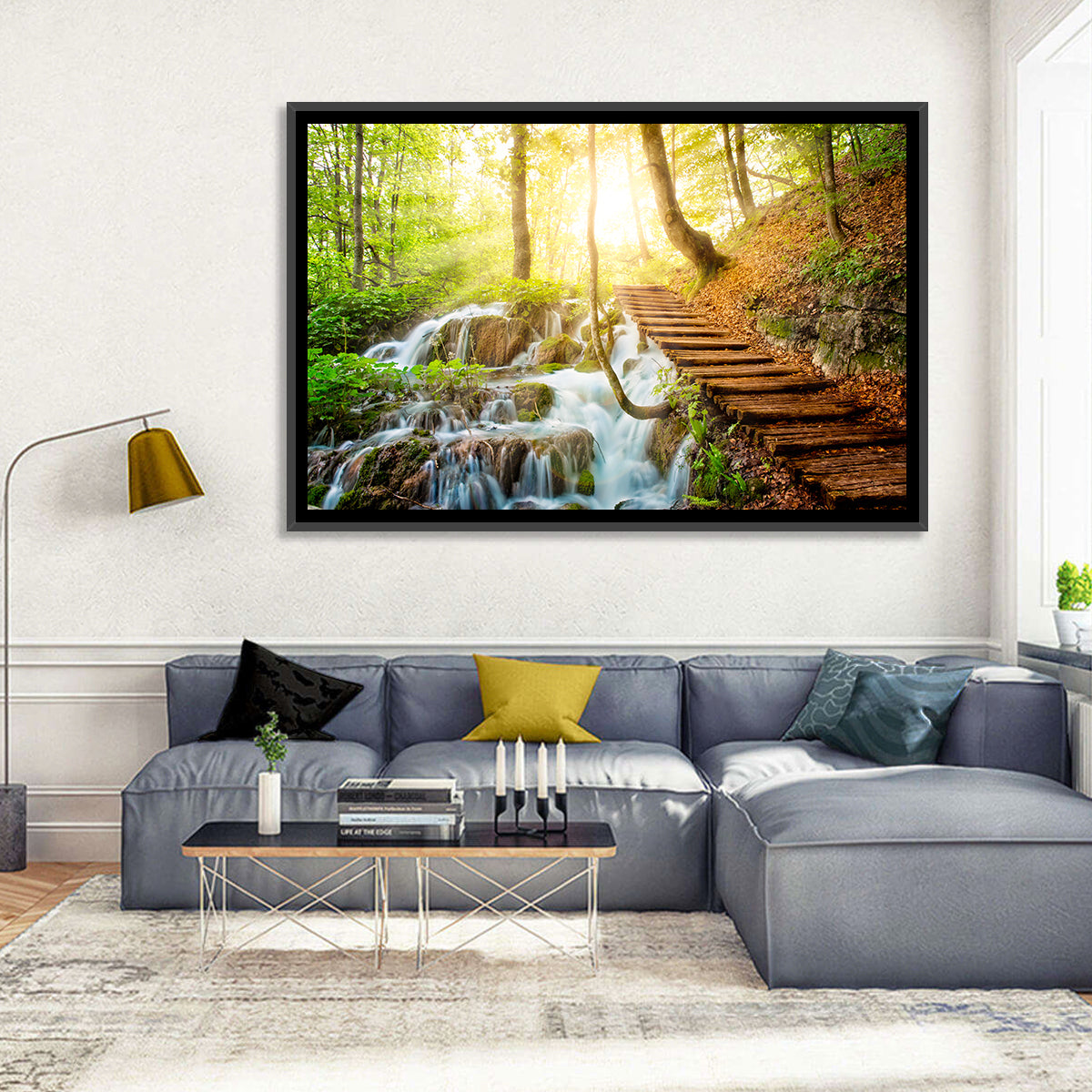 Plitvice Lakes Walkway Wall Art in a room, landscape