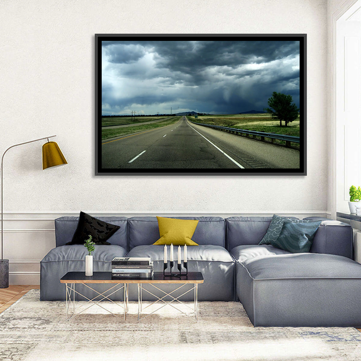 Stormy New Mexico Highway Wall Art in a room, landscape