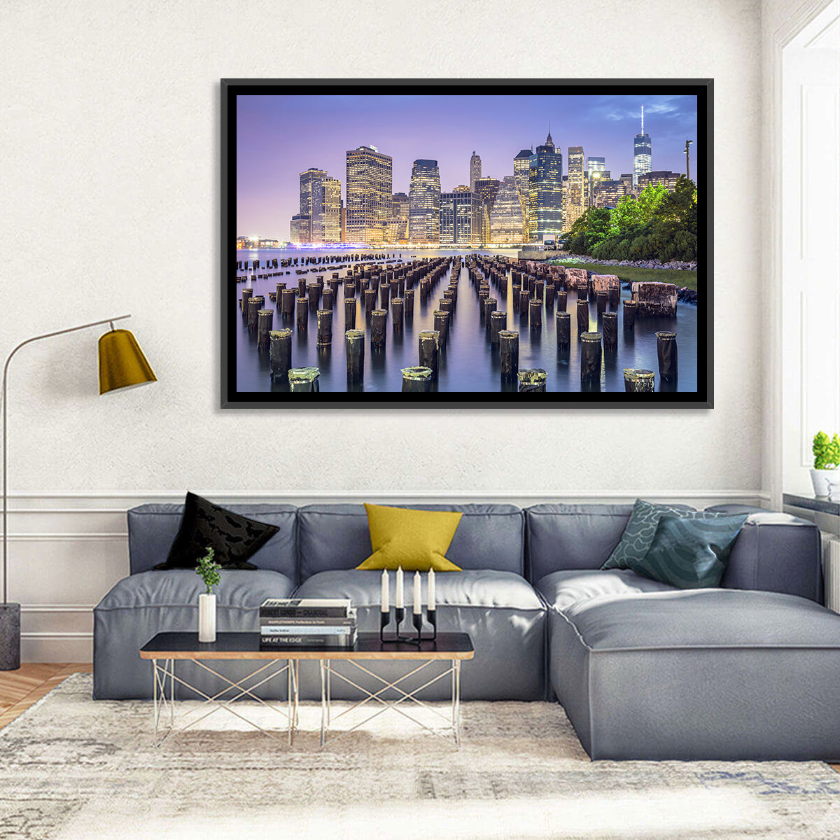 Manhattan Skyline at Twilight Wall Art in a room, landscape