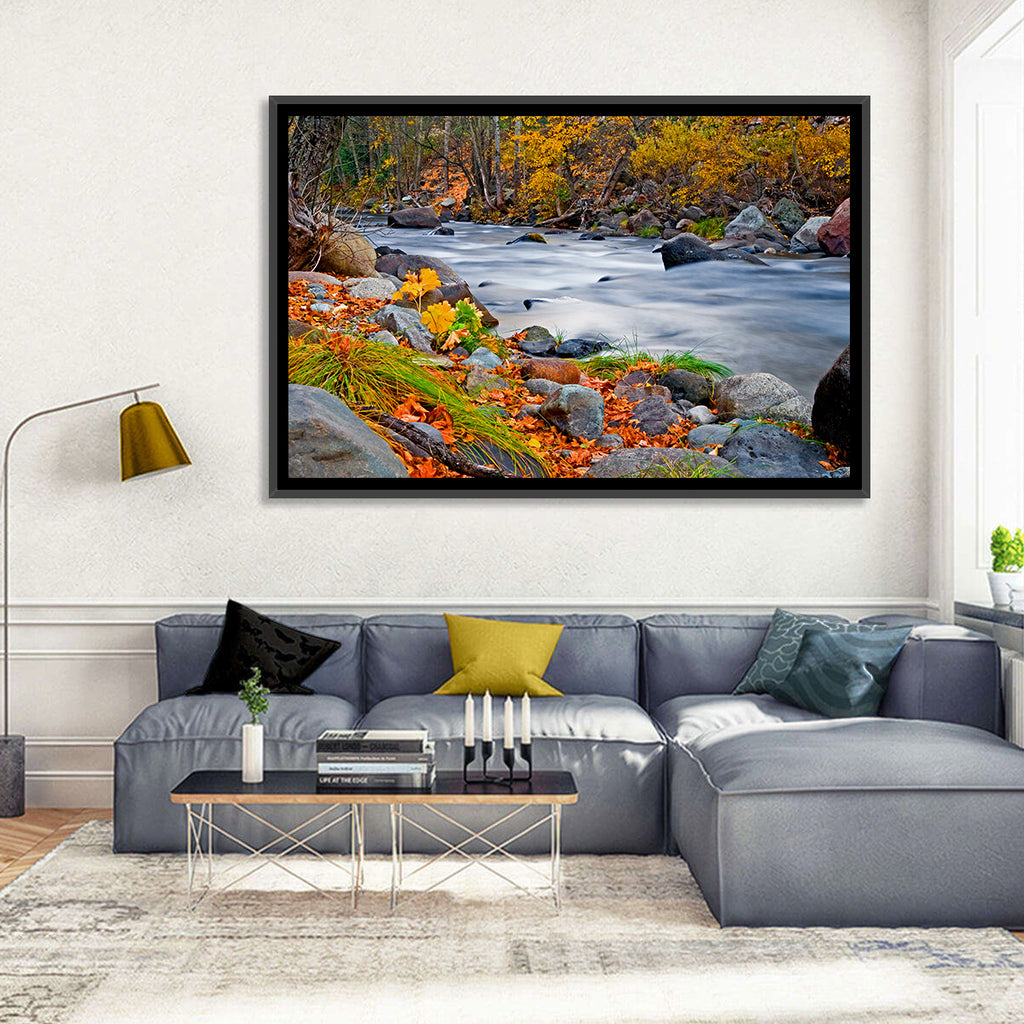 Golden Autumn Forest Creek Wall Art