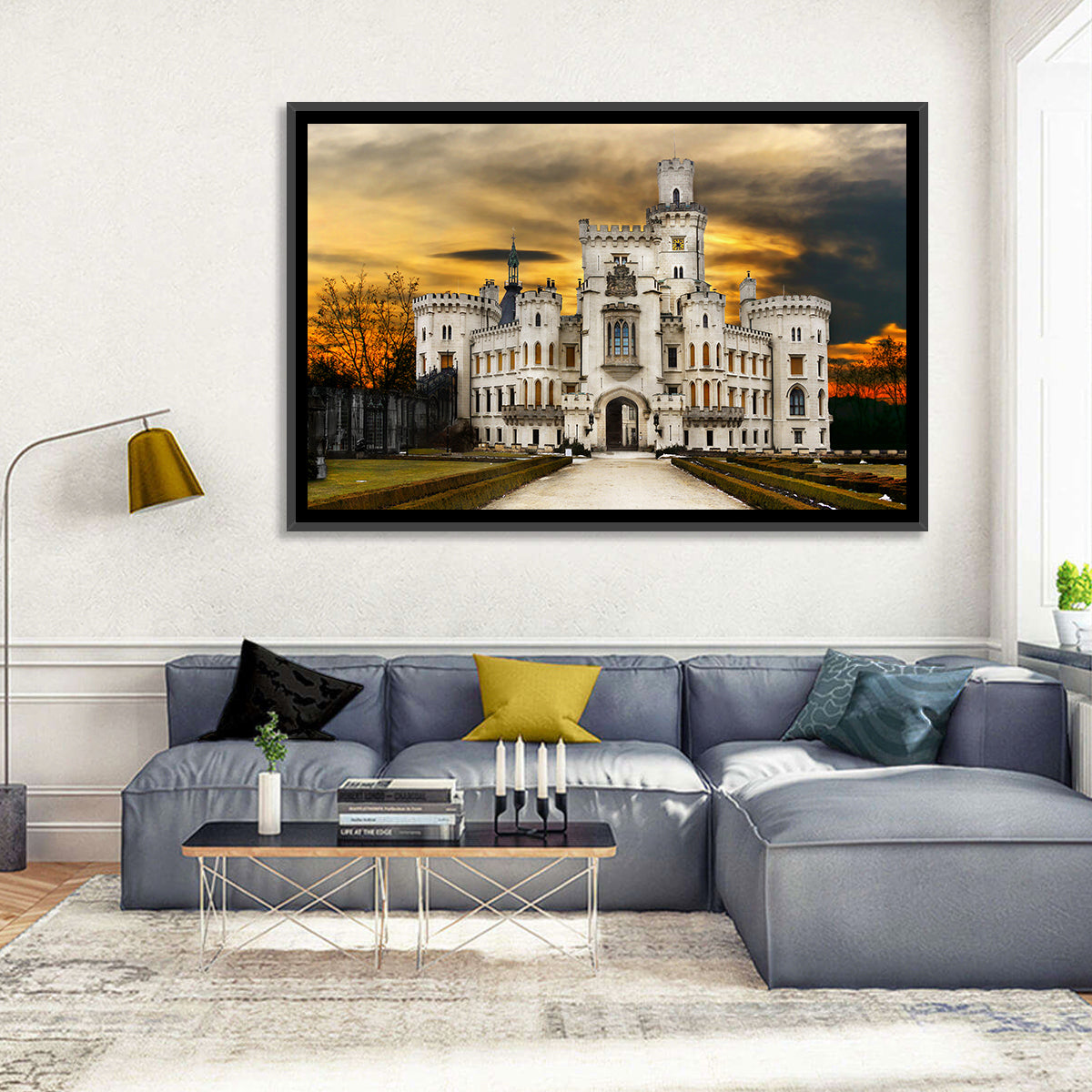 Hluboká Castle at Sunset Wall Art in a room, landscape