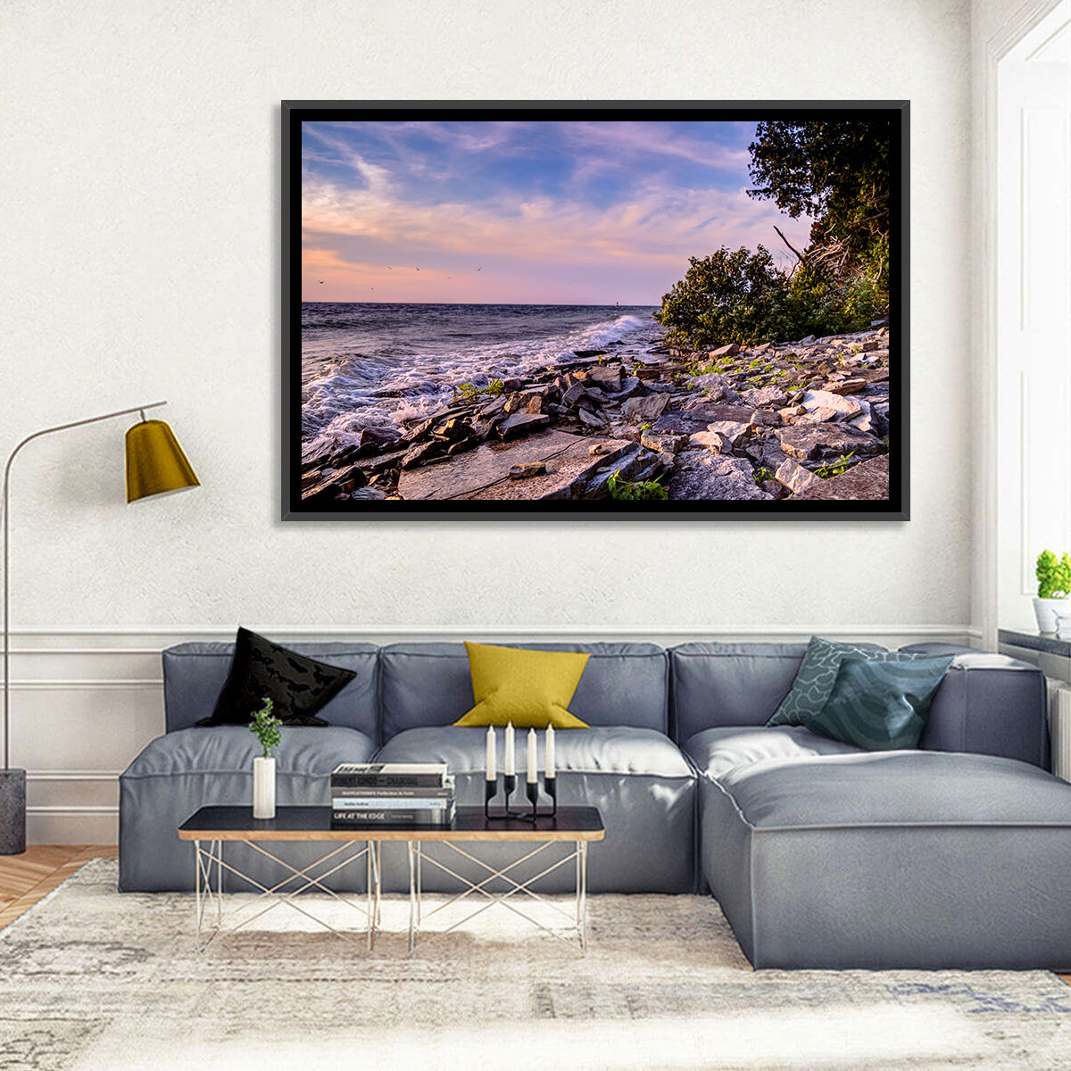 Lake Michigan Rocky Shoreline at Dusk Wall Art