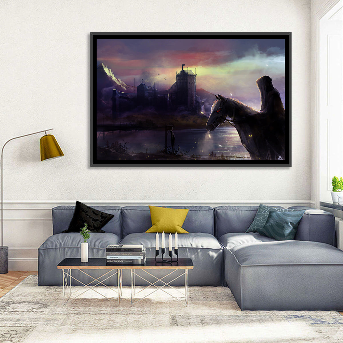 Horseman at Dusk by Misty Castle Wall Art