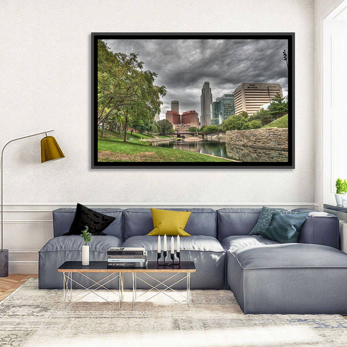 Omaha Skyline at Gene Leahy Mall Wall Art in a room, landscape
