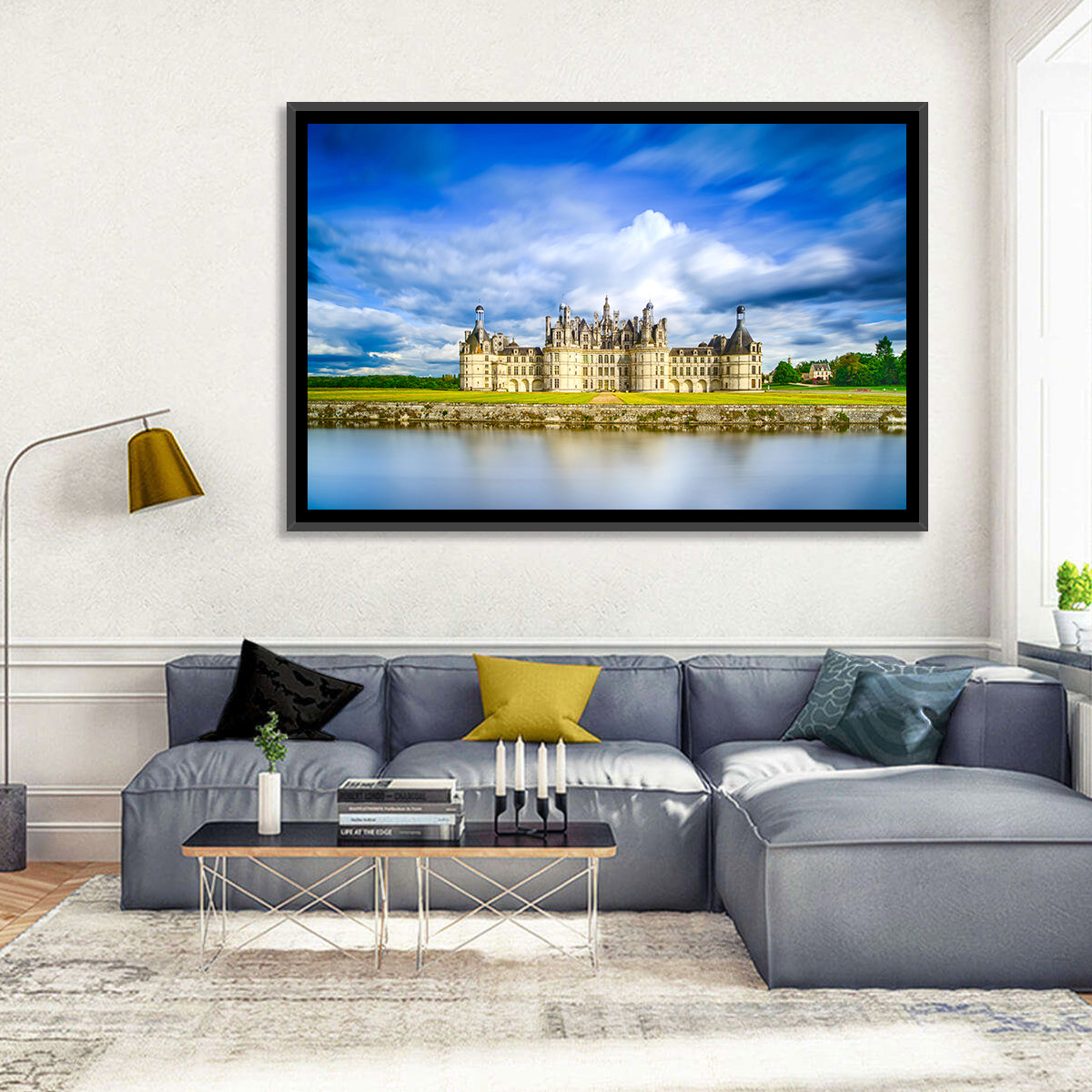 Château De Chambord Reflection Wall Art in a room, landscape