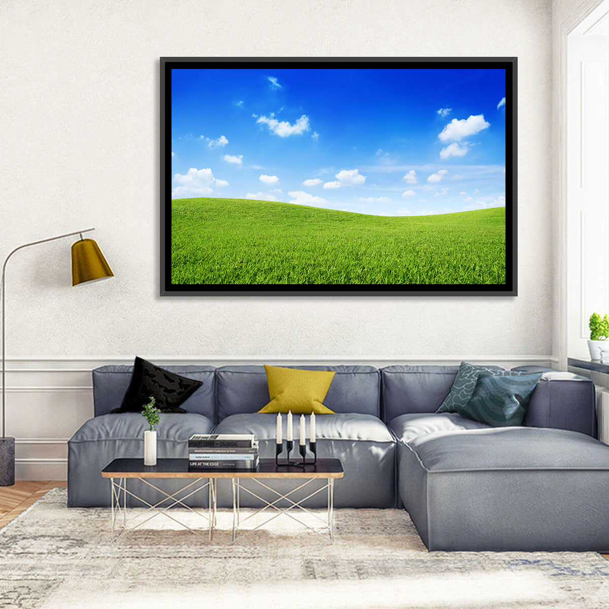Rolling Green Meadow Under Blue Sky Wall Art