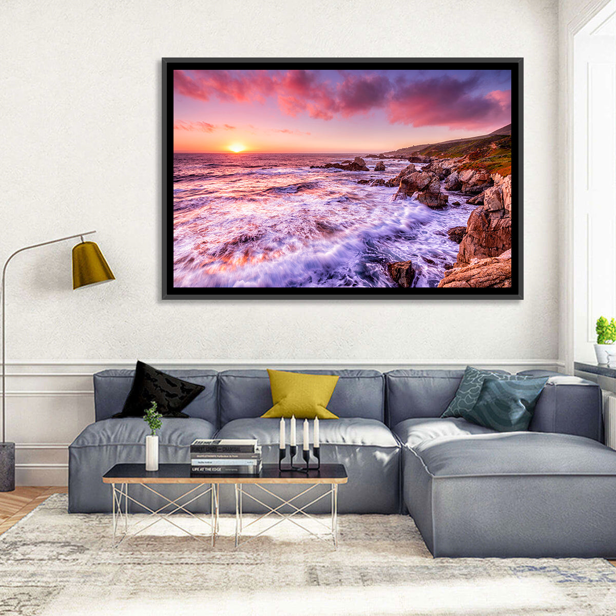 Dusk Over California Cliffs Wall Art in a room, landscape