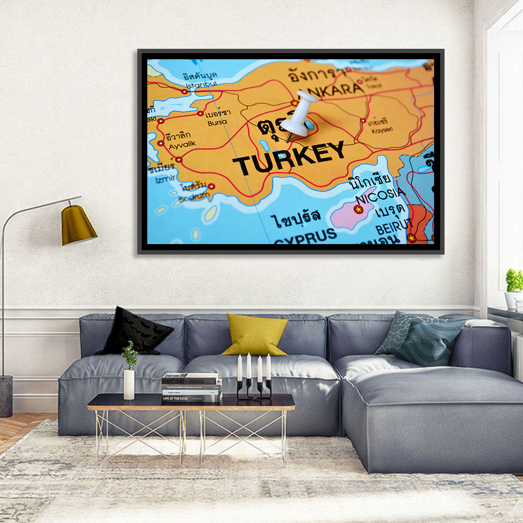 Turkey Map with Ankara Pin Wall Art