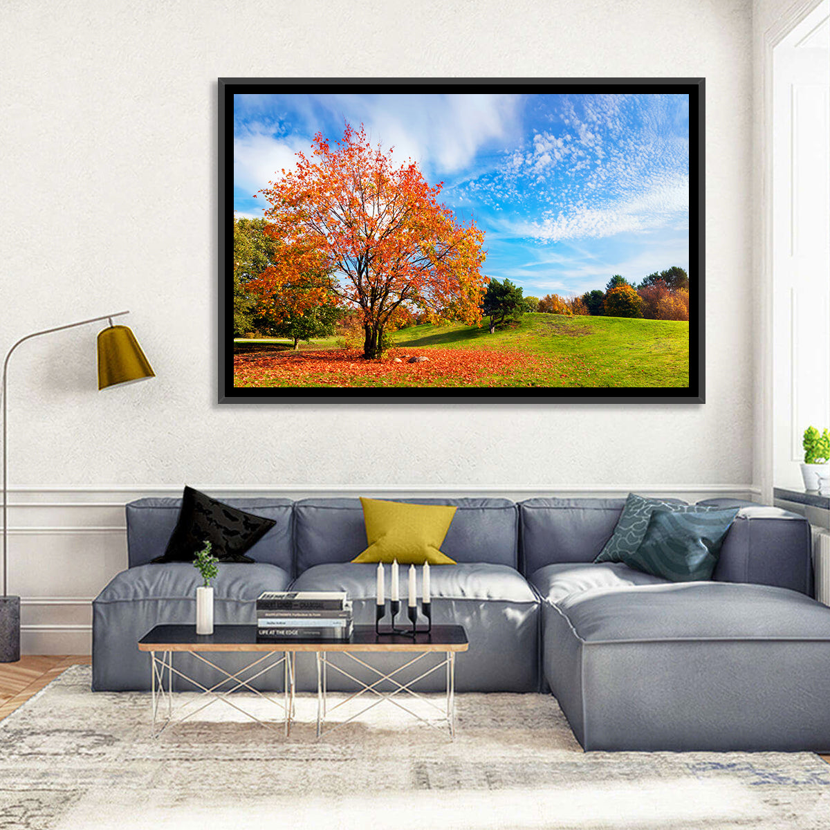 Orange Maple on Rolling Hill Wall Art in a room, landscape