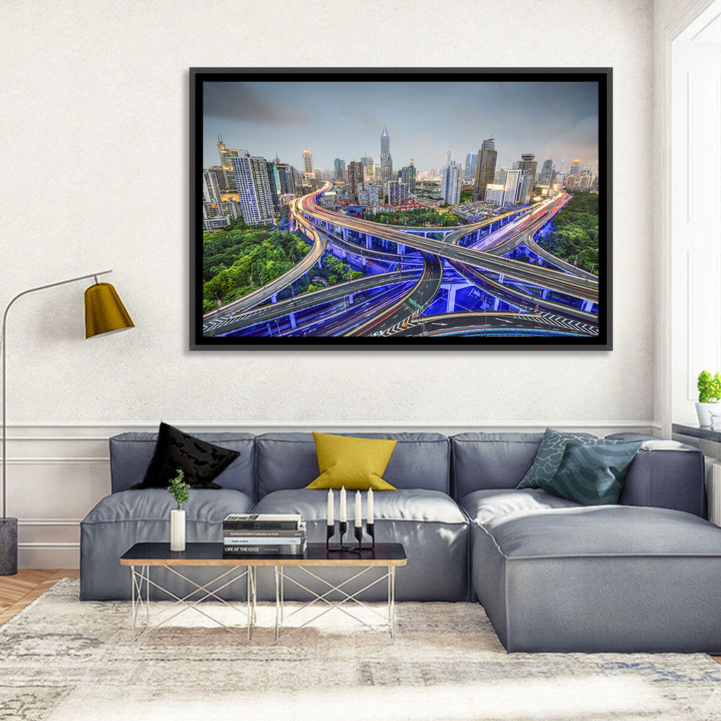 Shanghai Dusk Interchange Cityscape Wall Art