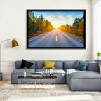 Sunlit Autumn Forest Road Wall Art