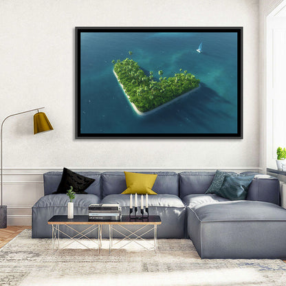 V-shaped Tropical Island with Distant Catamaran Wall Art