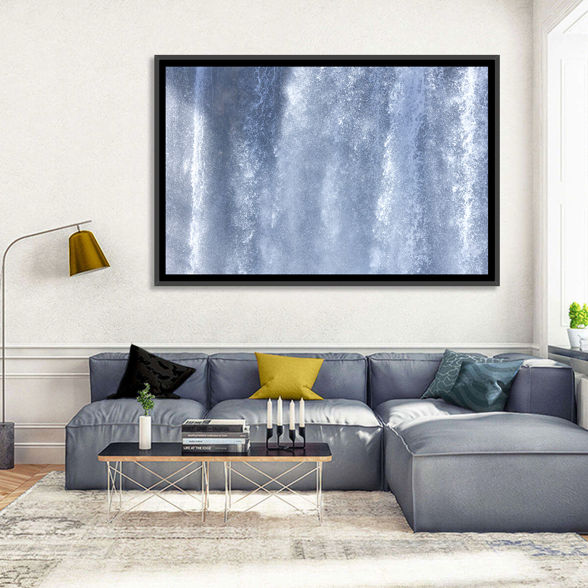 Abstract Waterfall Pattern Wall Art in a room, landscape