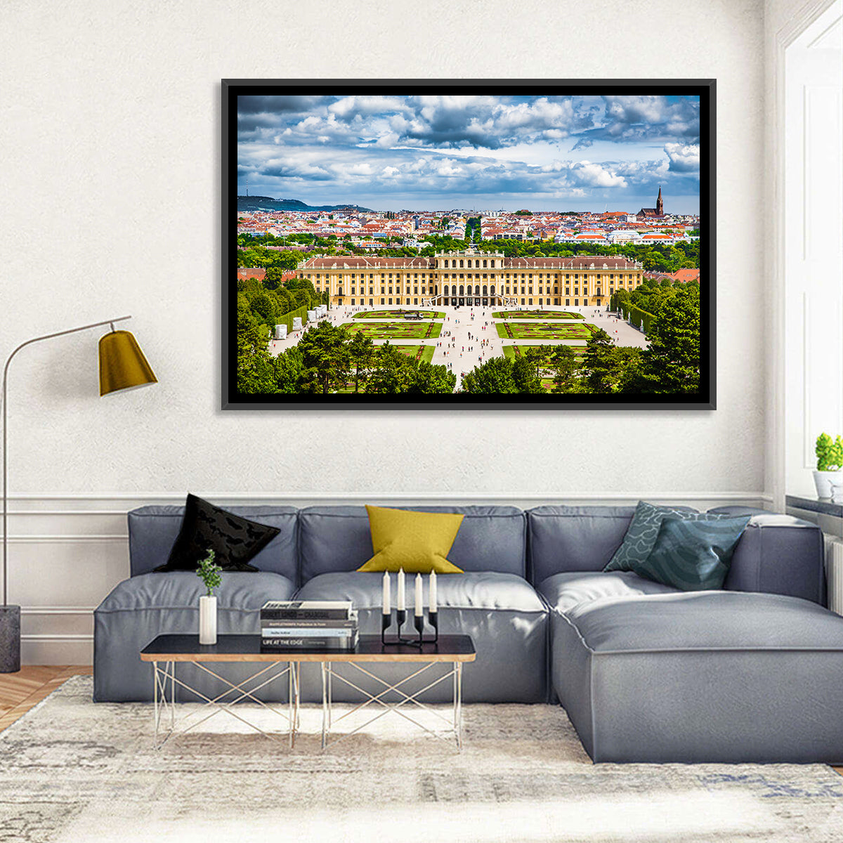 Schönbrunn Palace and Great Parterre Gardens Wall Art in a room, landscape
