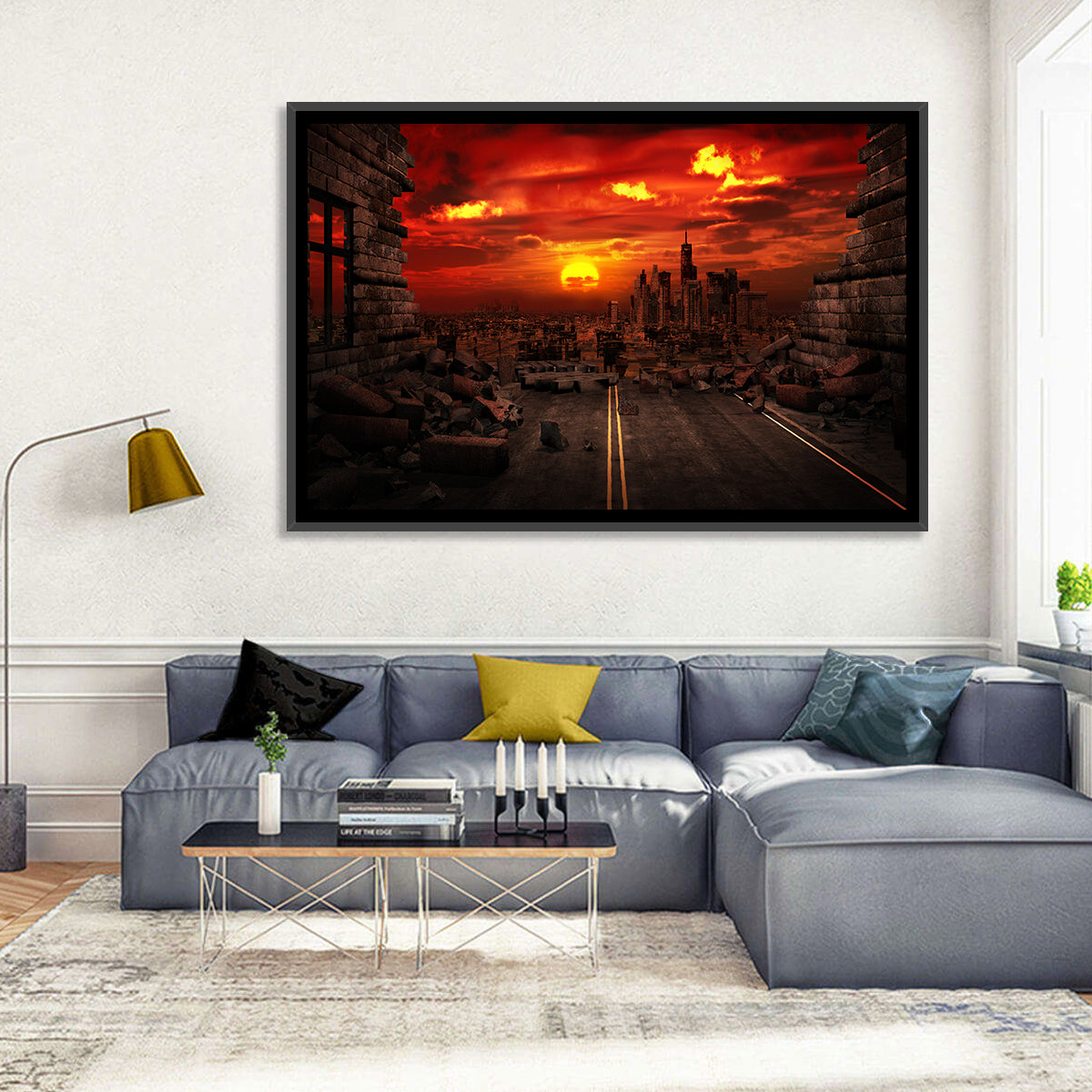 Apocalyptic Sunset Wall Art in a room, landscape