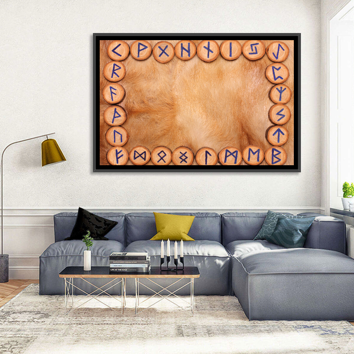 Elder Futhark Rune Frame Wall Art in a room, landscape