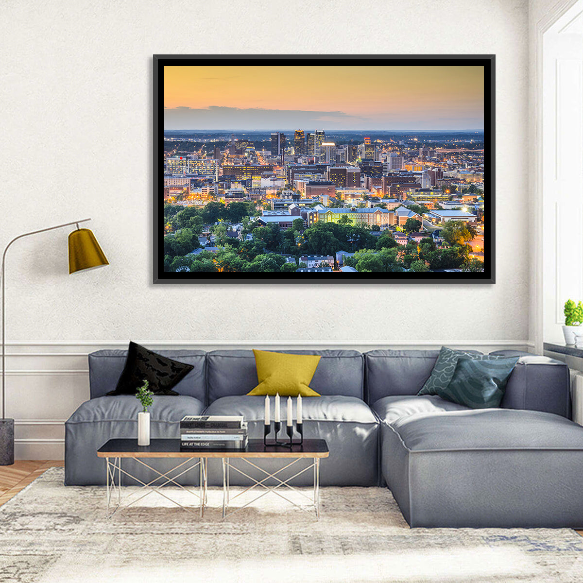 Birmingham Skyline at Golden Hour Wall Art in a room, landscape