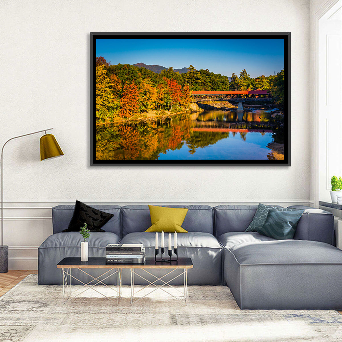 Albany Covered Bridge on Saco River Wall Art in a room, landscape