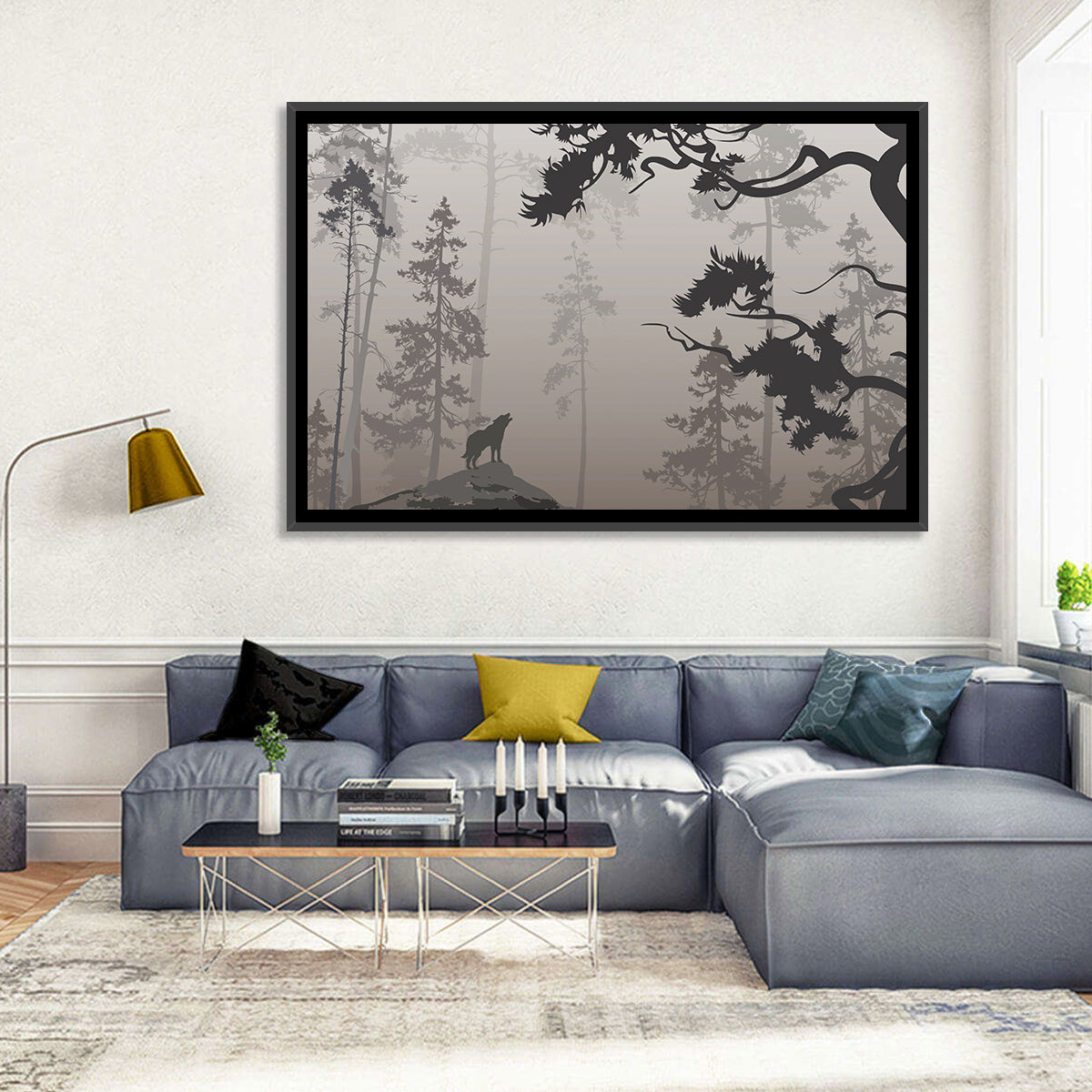 Howling Wolf in Misty Forest Wall Art
