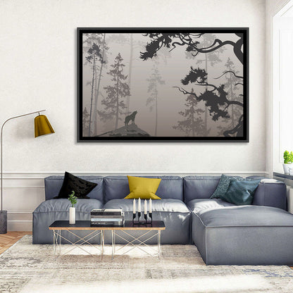 Howling Wolf in Misty Forest Wall Art