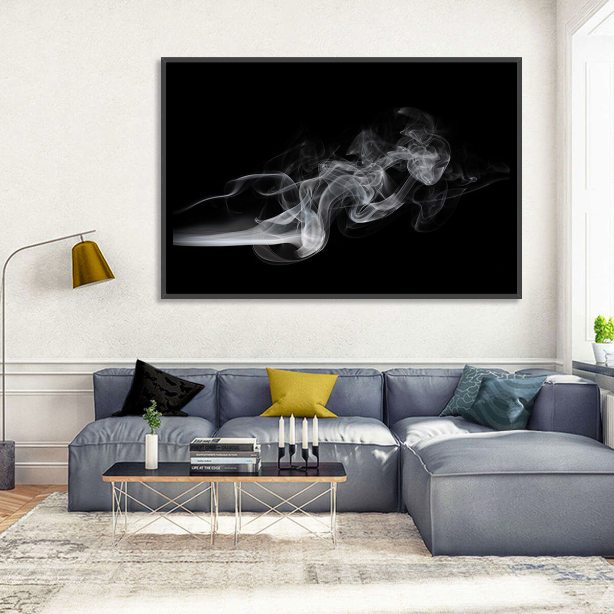 Swirling Smoke on Black Wall Art in a room, landscape
