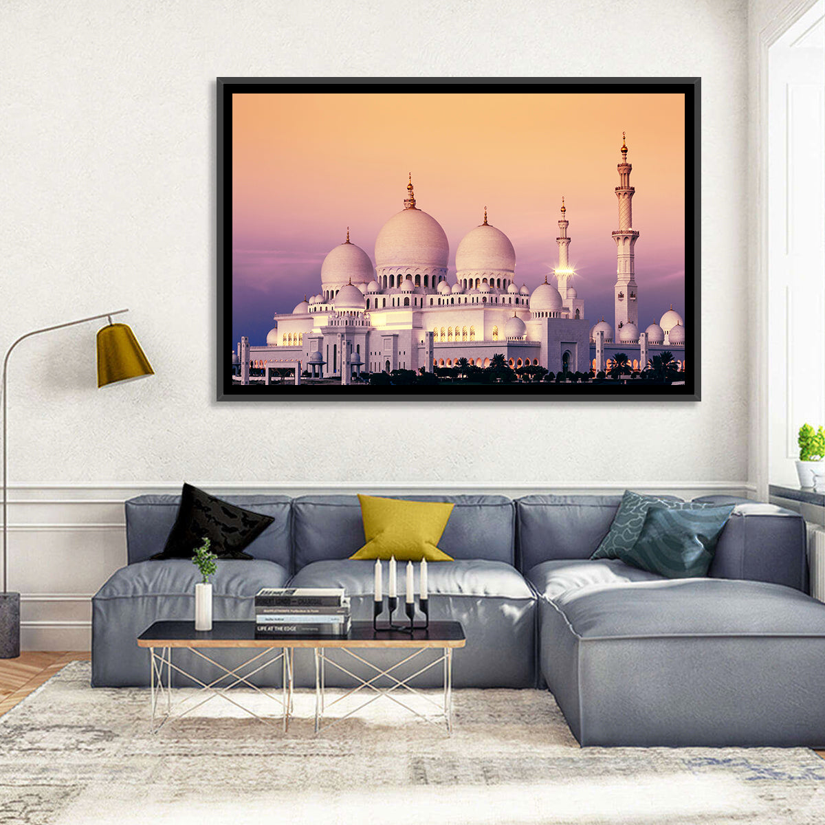 Sheikh Zayed Grand Mosque at Dusk Wall Art in a room, landscape