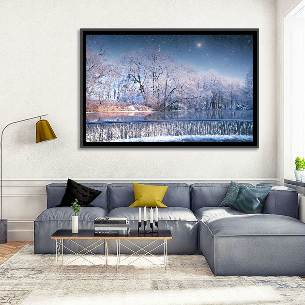 Starlit Winter Waterfall Wall Art