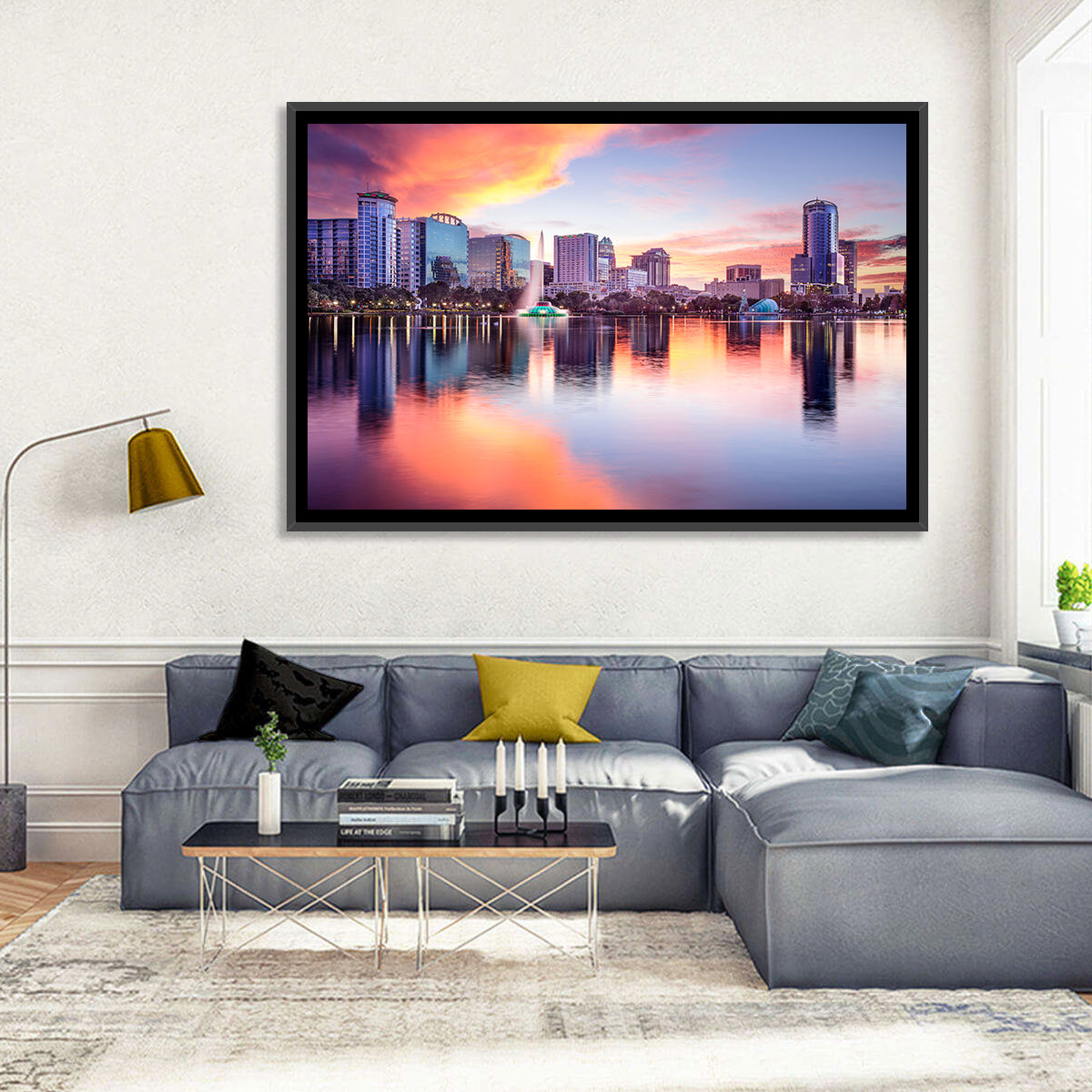 Lake Eola Sunset Orlando Wall Art in a room, landscape