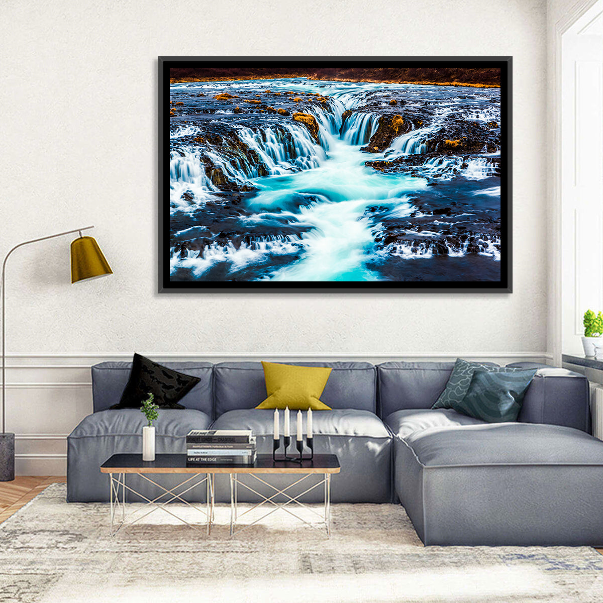 Bruarfoss Multi Tier Waterfall Wall Art in a room, landscape