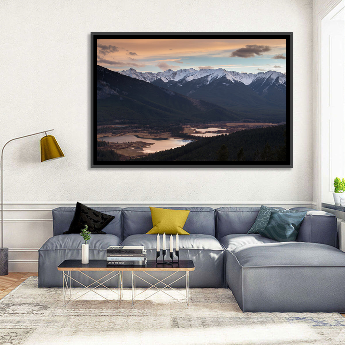 Banff Mountain Lake at Dusk Wall Art in a room, landscape