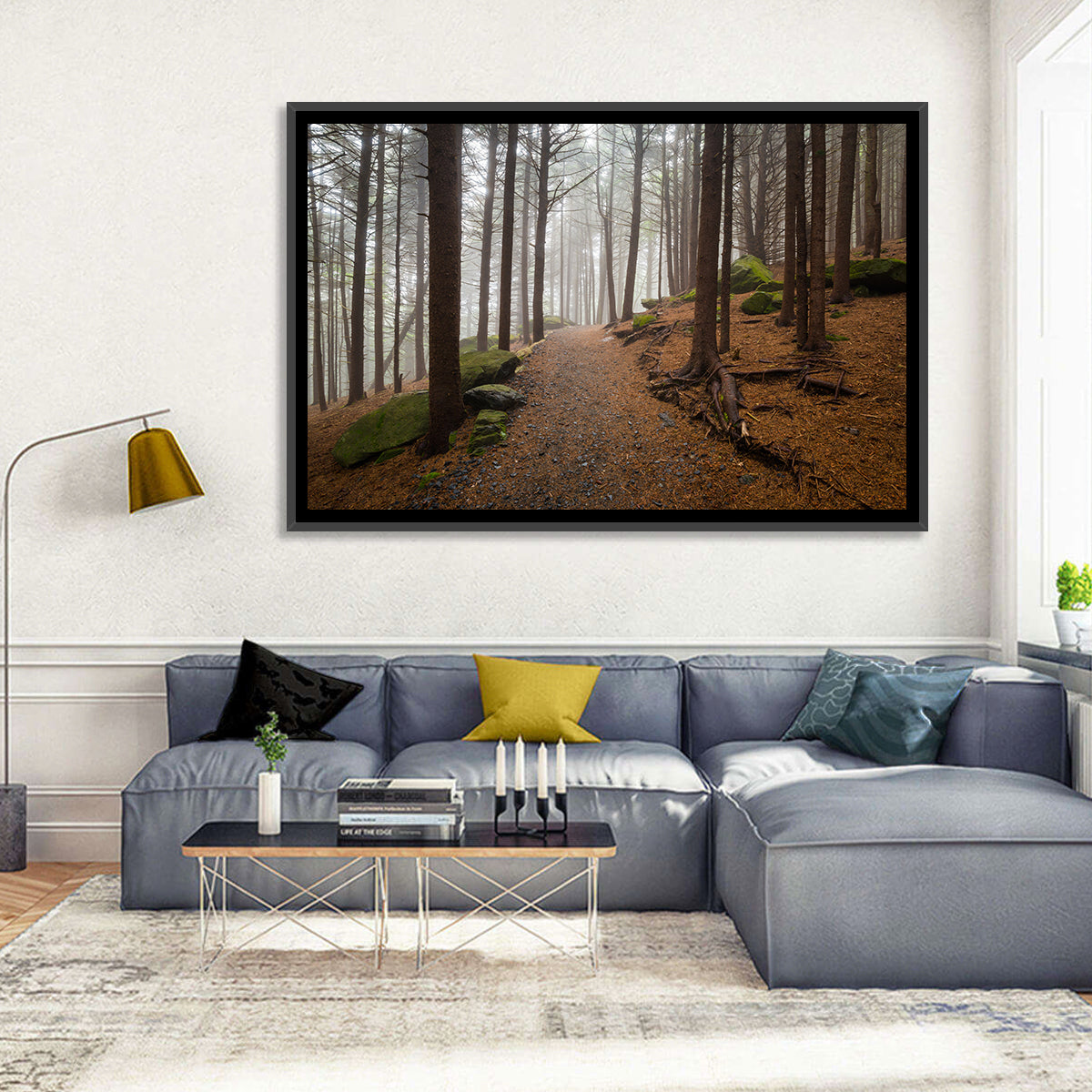 Misty Appalachian Trail Path Wall Art in a room, landscape