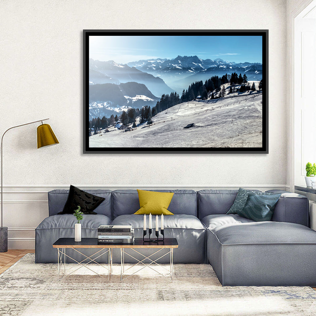 Sunlit Alpine Ski Slope Wall Art
