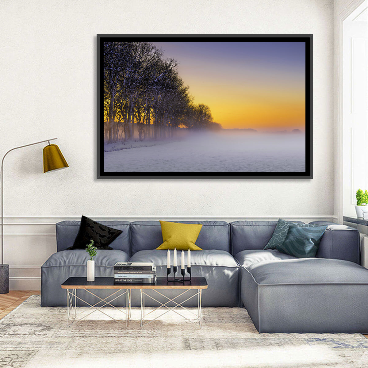 Winter Fog at Sunset Wall Art in a room, landscape