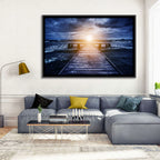 Sunlit Wooden Jetty at Dusk Wall Art