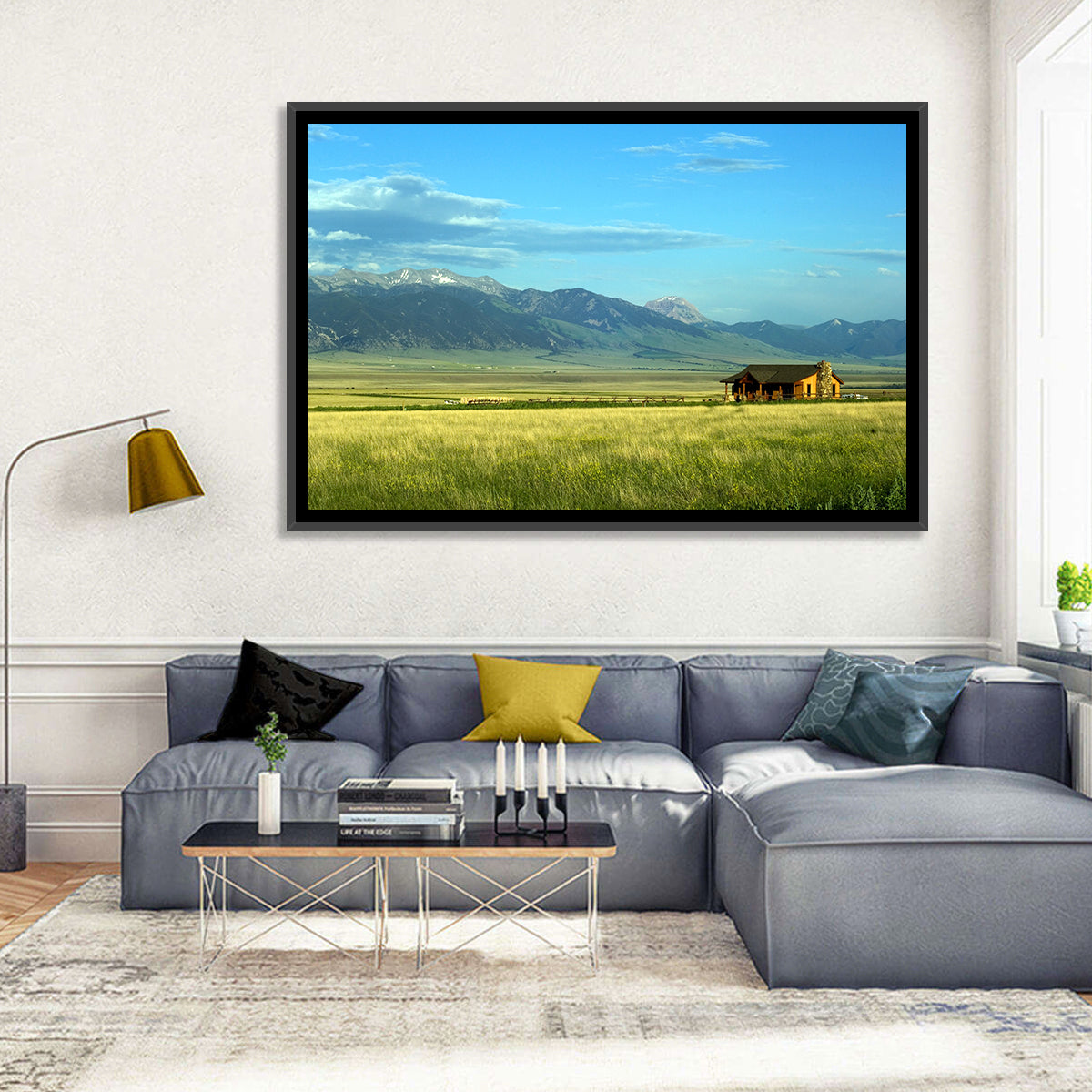 Montana Mountain Ranch Wall Art in a room, landscape