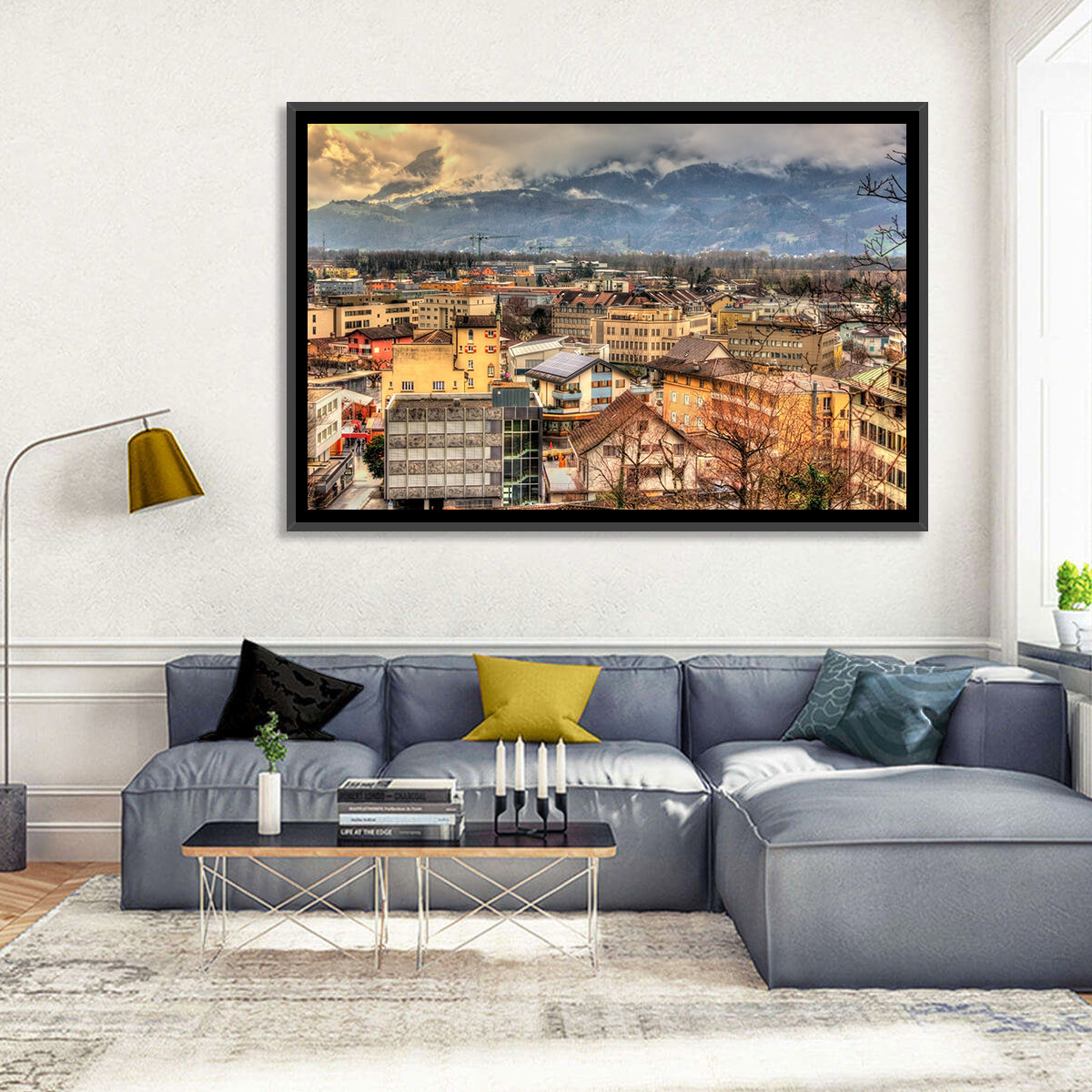 Vaduz Autumn Cityscape Wall Art in a room, landscape